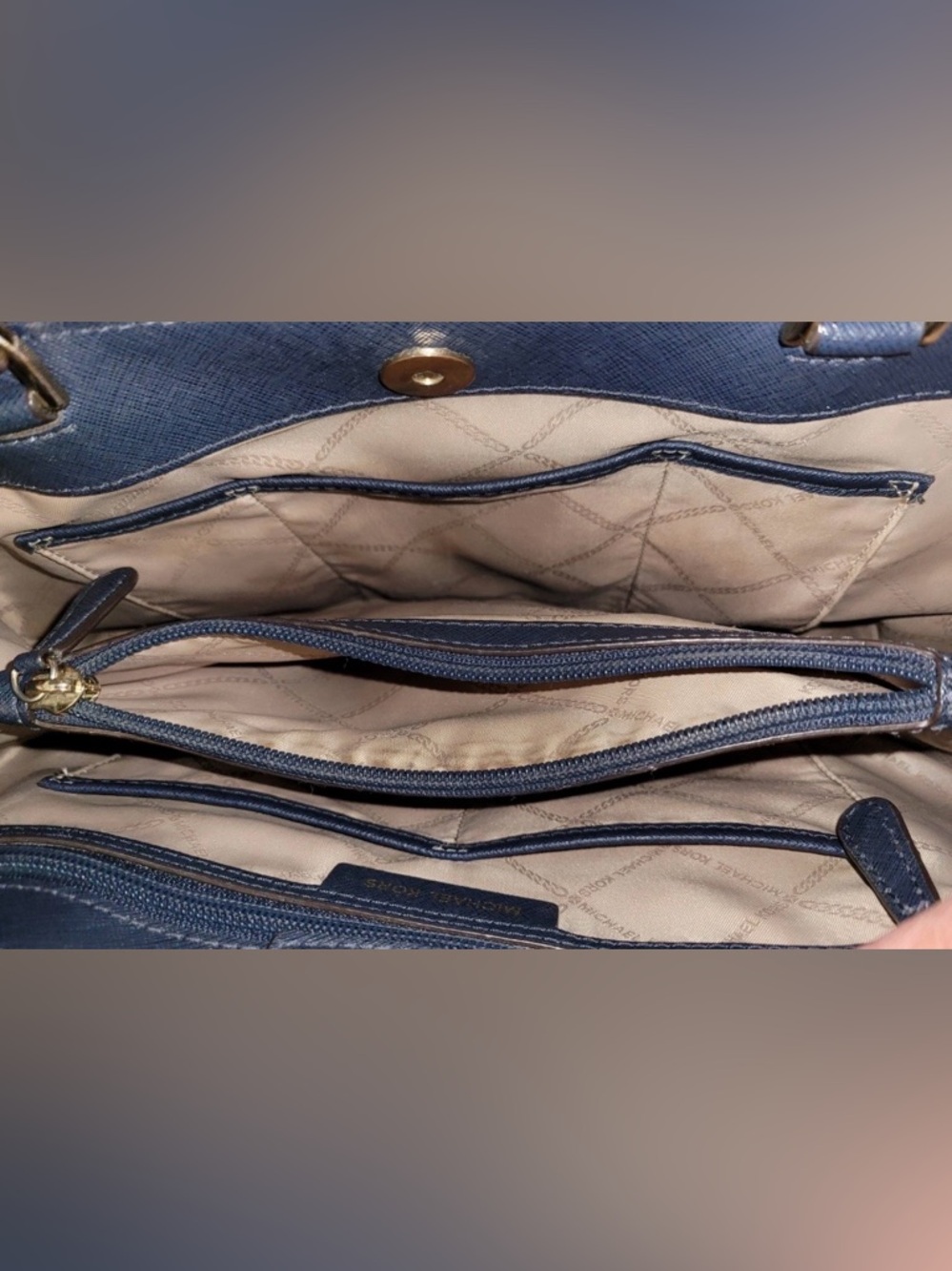 Michael Kors Navy Saffiano Satchel Crossbody Bag with Gold Hardware - Picture 15 of 16